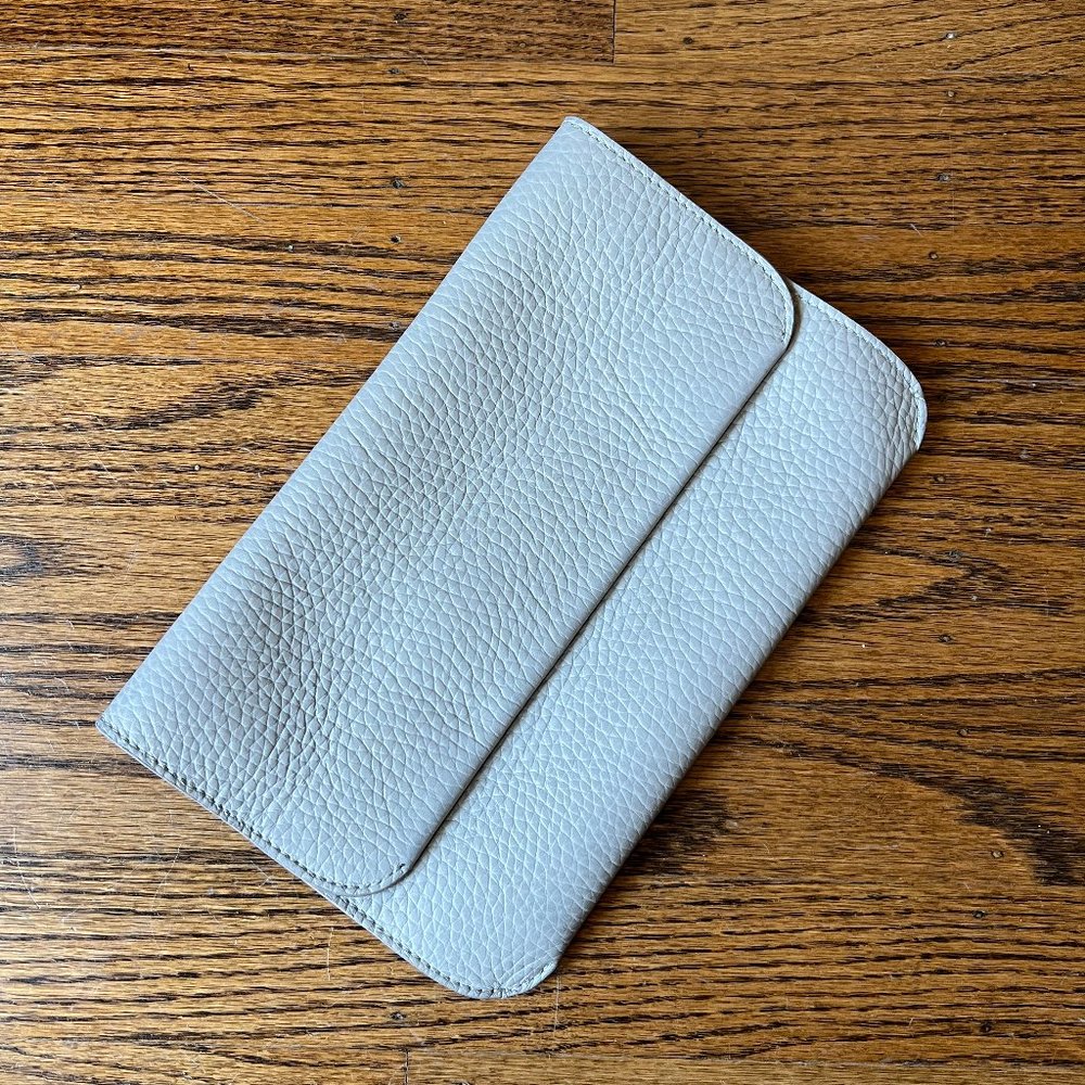 Cuyana Light Gray Leather Flap Top Clutch Bag